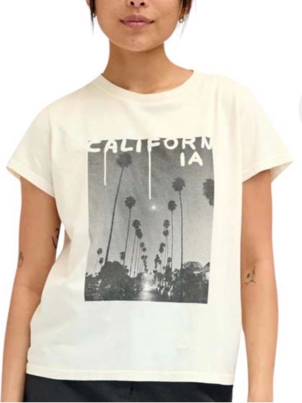 Clare V Thierry Palm California Imperfect Women Graphic T Shirt Cream Rare L NWT